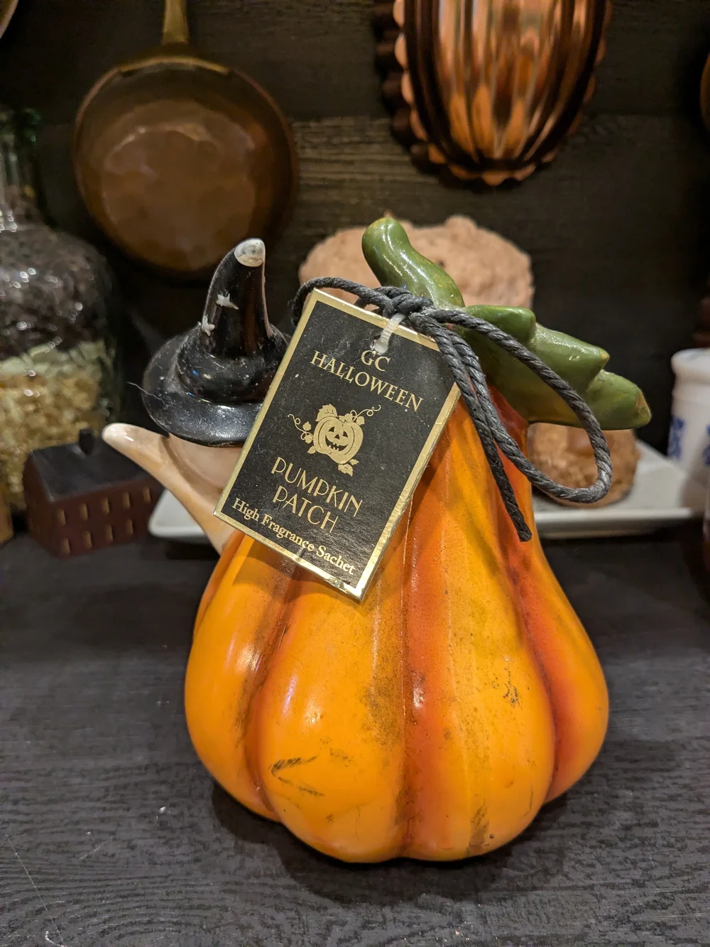 Whimsical Orange Pumpkin with Ghost Accent - Potpourri Filled